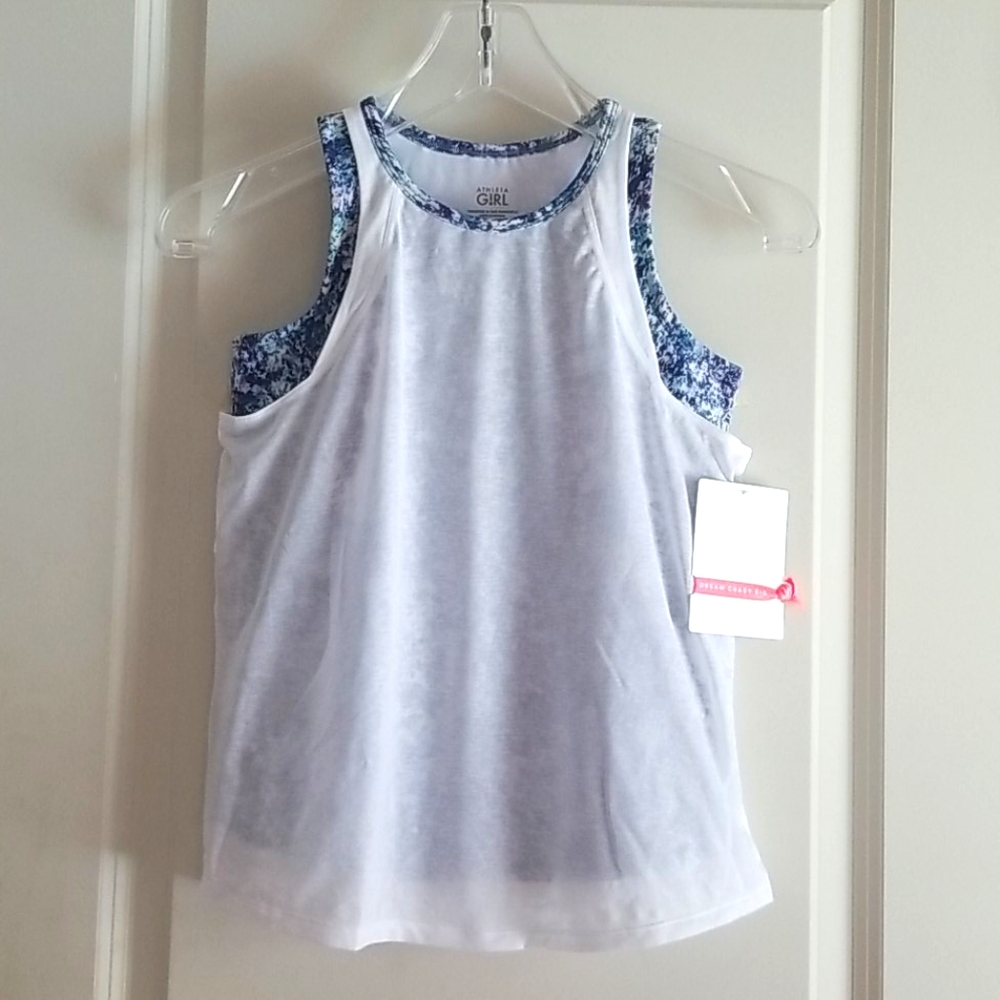 Athleta Girl Fitness Top NWT Blue Purple and White